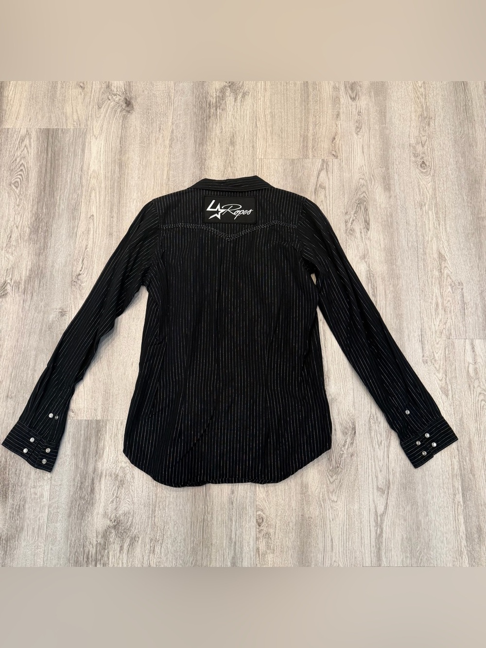 Twenty X Black Pinstripe Pearl Snap Western Shirt Tailored Fit Medium
